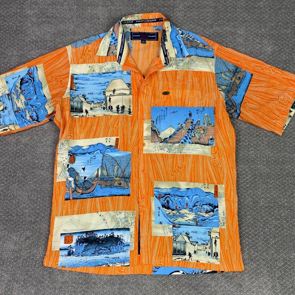 Vintage 90s Y2K Phat Farm Hawaiian Shirt Men's Large Japan Japanese Samurai Rap